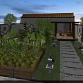 Chinese Garden Landscape With Traditional Architecture Stone Path Garden Plants Rockery And Stone Lanterns