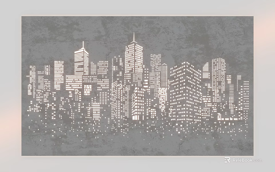 City Skyline Silhouette Sculpture on Gray Background with Detailed Building Carvings 3d model 