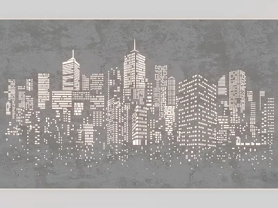 City Skyline Silhouette Sculpture on Gray Background with Detailed Building Carvings 3d model