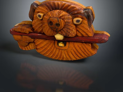 Game Movie Character Wooden Carving with Carved Facial Details Red Stick Textured Surface Shiny Reflection 3d model