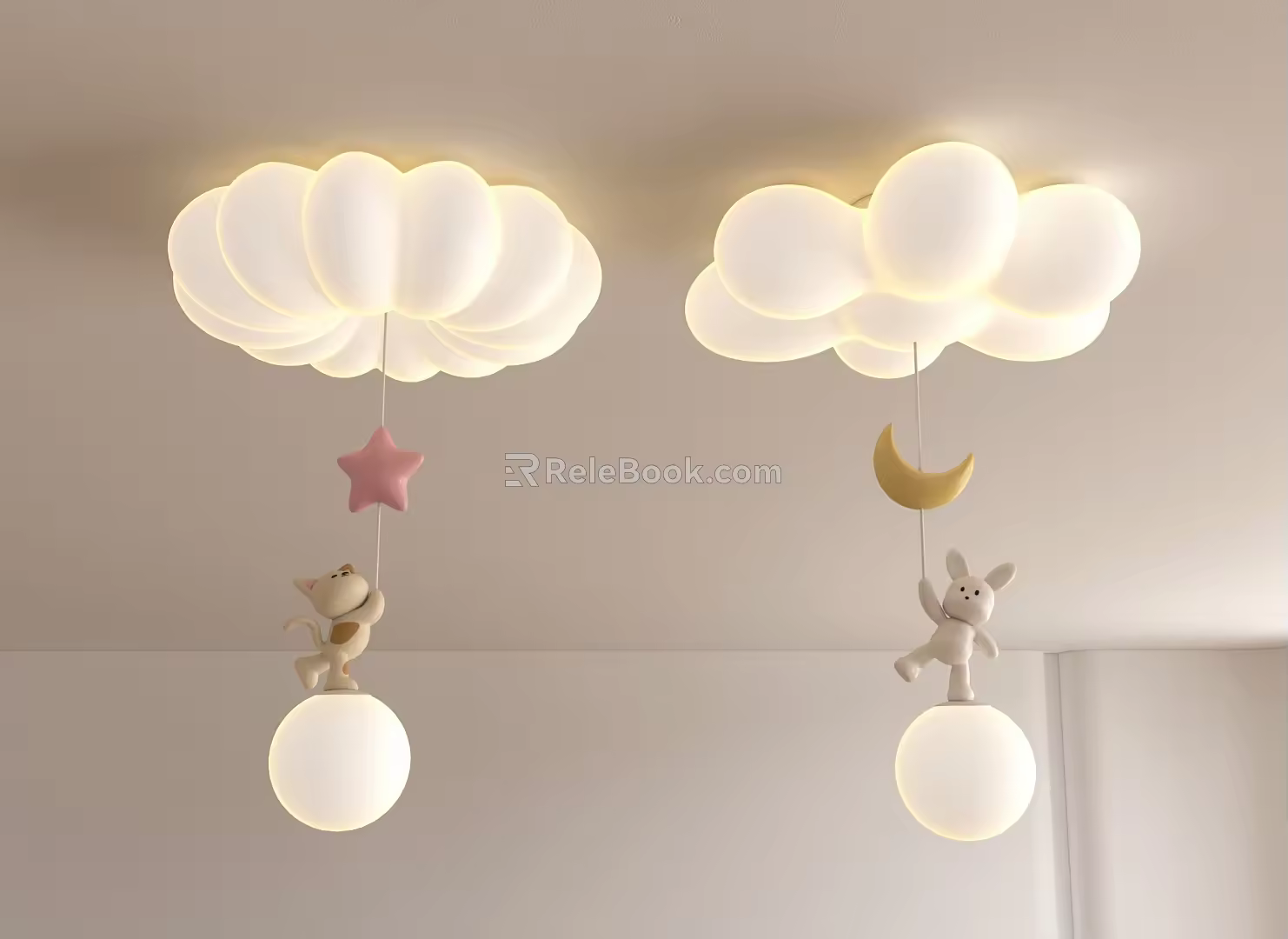 Children's room ceiling lamp clouds rabbit 3d model