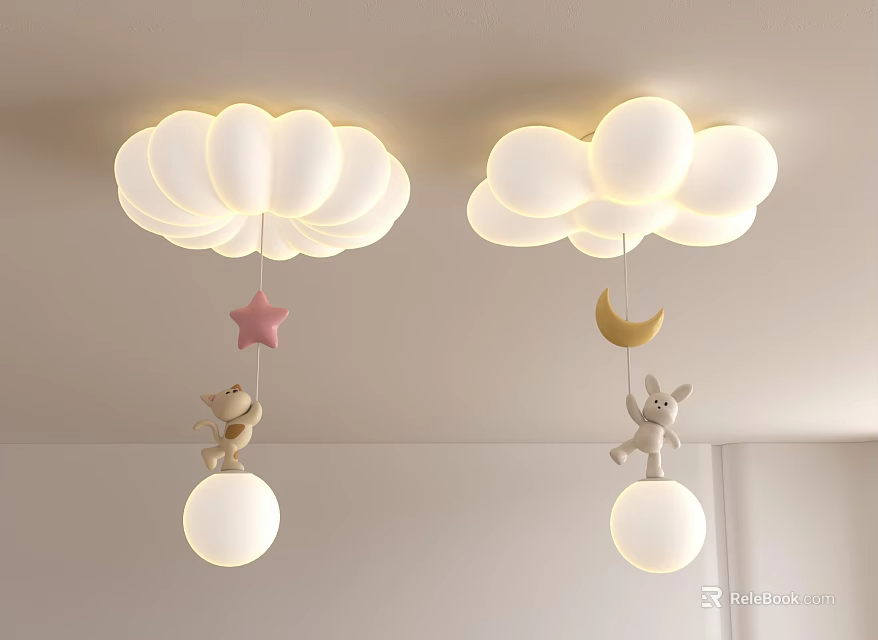 Cloud Shaped Ceiling Lights With Bear Star Rabbit Moon For Kids Room 3d model 