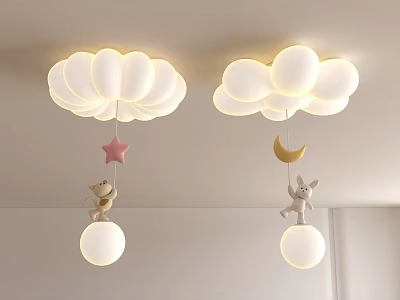 Cloud Shaped Ceiling Lights With Bear Star Rabbit Moon For Kids Room 3d model