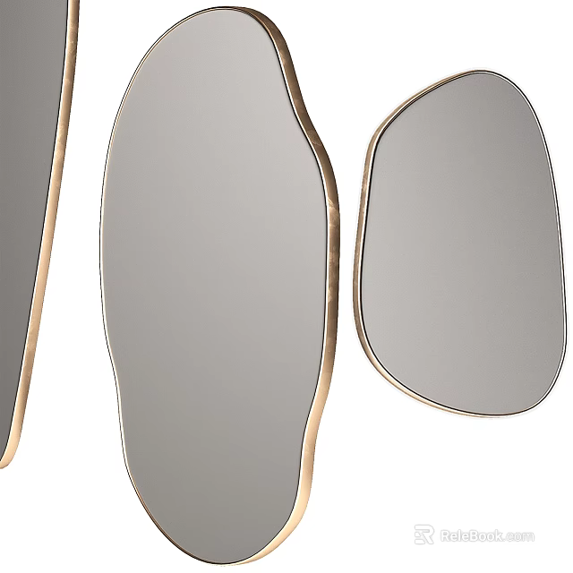 Multiple Gold Framed Mirrors With Unique Shapes For Modern Interior Design 3d model 