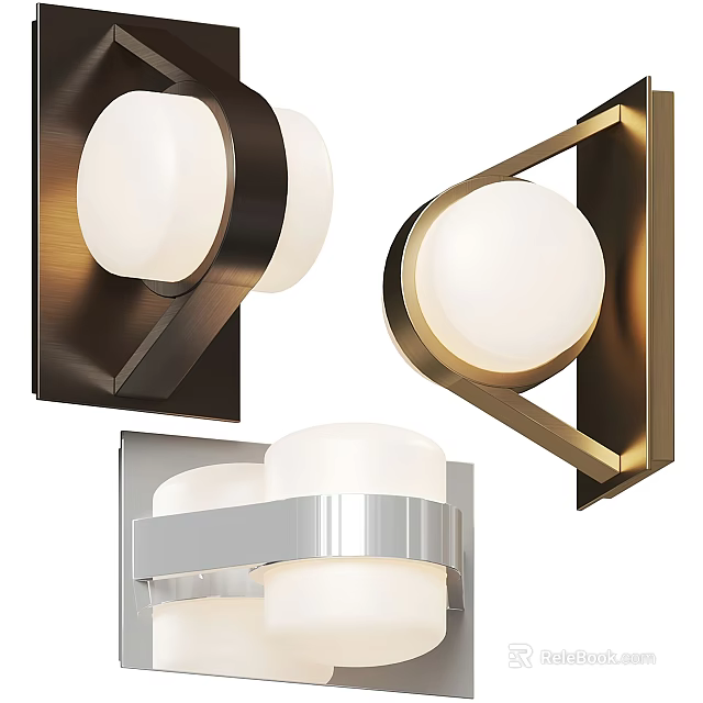 Modern Wall Lamps With Multiple Designs Black Gold Silver Finishes And White Globe Shades 3d model 
