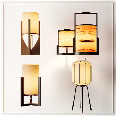 Modern Table Lamps with Wooden Frames Fabric Shades Various Styles Home Decor Ideas 3d model