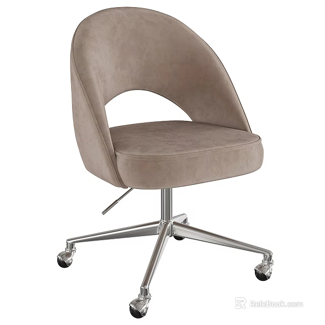 Beige Padded Office Chair With Arched Cutout Backrest And Silver Metal Base Wheels 3d model 