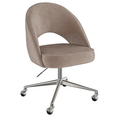 Beige Padded Office Chair With Arched Cutout Backrest And Silver Metal Base Wheels 3d model