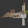 Ancient Architectural Ruin Scene with Stone Walls Stairs and Clay Pots