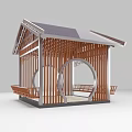 Modern Landscape Pavilion with Wooden Structure Dark Roof Circular Design and Benches