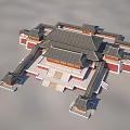 Ancient Chinese Architecture With Traditional Roof Overhanging Eaves Symmetrical Layout Red Walls White Base