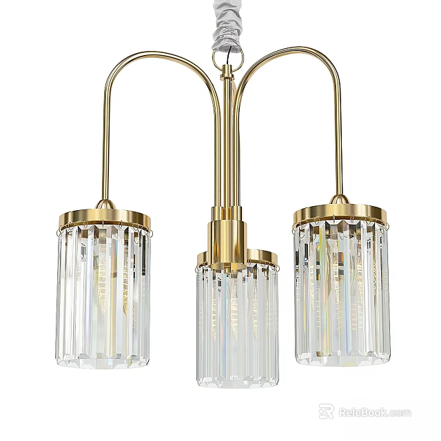 Modern Three Light Gold Metal Chandelier With Transparent Glass Shades 3d model 
