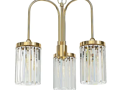 Modern Three Light Gold Metal Chandelier With Transparent Glass Shades 3d model