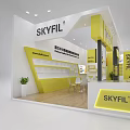Skyfil Exhibition Booth Design With Yellow White Display Shelves And Counter