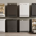 Kitchen Appliances Various Color Dishwashers Different Styles Open Door Showing Interior 3d model