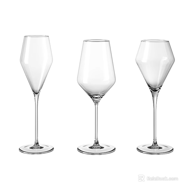 Clear Wine Glasses In Different Shapes With Stylish Design And Tall Stems 3d model 