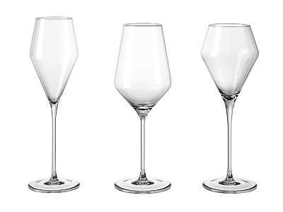 Clear Wine Glasses In Different Shapes With Stylish Design And Tall Stems 3d model