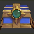 Blue And Gold Chest With Green Gem Star Shaped Ornament And Chain