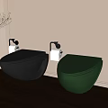 Modern Wall Mounted Black And Green Toilets In Bathroom With Wooden Floor