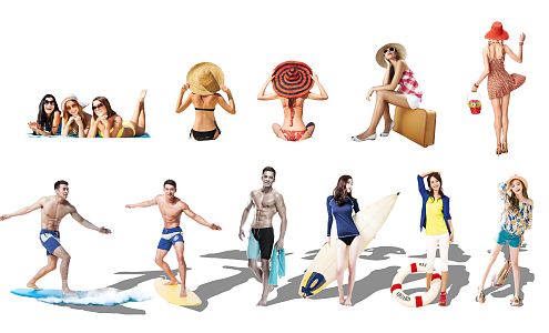 Modern Multiplayer Beach Bikini Figure Surfing 3d model