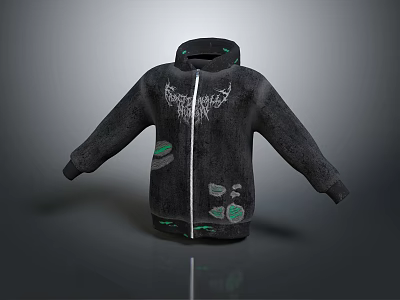 Black Zip Up Hoodie With White Back Design And Green Accents 3d model