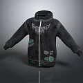 Black Zip Up Hoodie With White Back Design And Green Accents