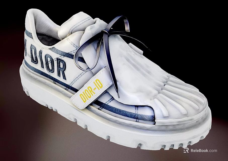 White Dior Shoes With Blue Ribbon Laces And Pleated Design Thick Sole 3d model 