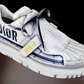 White Dior Shoes With Blue Ribbon Laces And Pleated Design Thick Sole