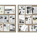 Magazines and Newspapers on Corkboard with Clippings Photos and Articles