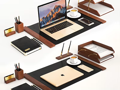Modern Laptop Office Desktop Setup With Notebook Phone Coffee Cup And Accessories 3d model