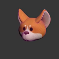 Cute Orange Corgi Head 3D Model With Big Ears And Black Background Reflection 3d model