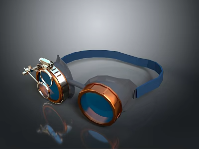 Vintage Style Protective Goggles Featuring Blue Strap Blue Lenses And Metallic Frame 3d model