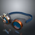 Vintage Style Protective Goggles Featuring Blue Strap Blue Lenses And Metallic Frame
