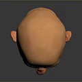 Detailed 3D Male Head Model With Bald Head White Beard Against Gray Background And Reflection