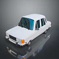 Shiny White Classic Sedan With Blue Windows On Reflective Surface 3d model