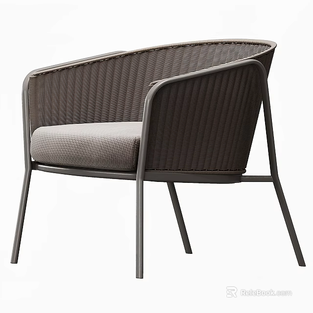 Modern Woven Rattan Leisure Chair With Padded Seat And Metal Frame 3d model 