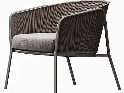 Modern Woven Rattan Leisure Chair With Padded Seat And Metal Frame 3d model