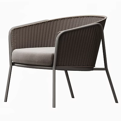 Modern Woven Rattan Leisure Chair With Padded Seat And Metal Frame 3d model
