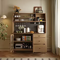 Cozy Living Dining Room Interior With Wooden Cabinet Glass Doors Coffee Machine And Potted Plant