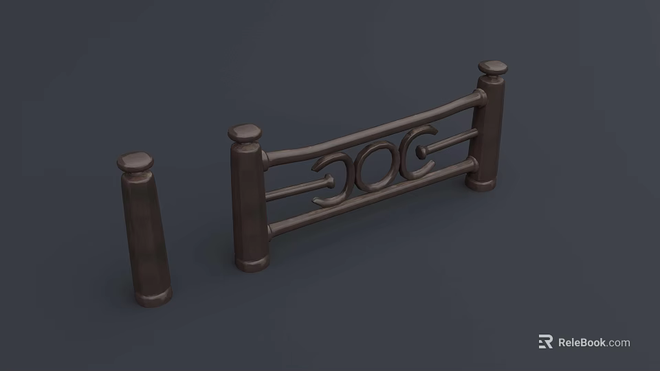 Ornate Metal Fence Featuring Curved Decorative Patterns And Sturdy Support Posts 3d model 