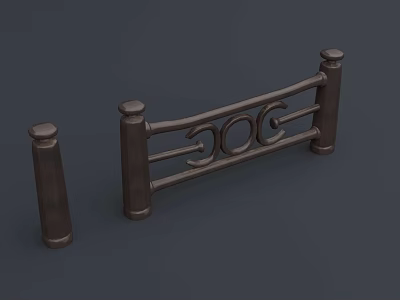 Ornate Metal Fence Featuring Curved Decorative Patterns And Sturdy Support Posts 3d model
