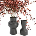 Two Modern Black Vases With Red Foliage Arrangement For Home Decor