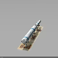Military Weapon Missile Model With White Body Blue Stripes On Display Stand