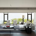 Modern Living Dining Room Interior With Large Windows Natural Light White Sofa And Coffee Table