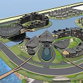 Modern Hotel Building With Unique Dome Roof Design Circular Layout And Waterfront Green Spaces