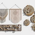 Bohemian Macramé Wall Hangings Circular Floral Plates And Rectangular Decorative Panel For Home Decoration