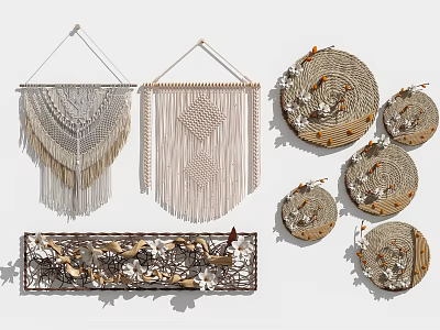 Bohemian Macramé Wall Hangings Circular Floral Plates And Rectangular Decorative Panel For Home Decoration 3d model