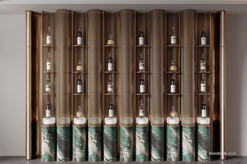 Modern Wine Cabinet With Metal Frame And Green Marble Base For Wine 3d model 