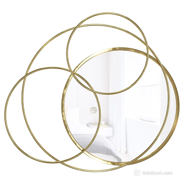 Gold Circular Interlocking Rings Mirror In White Room Interior Decor 3d model 