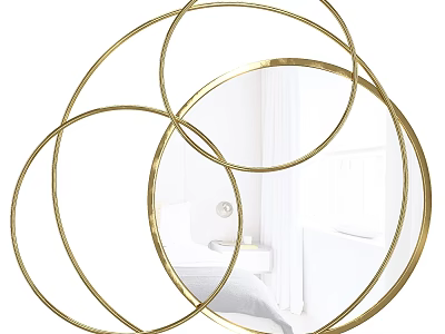 Gold Circular Interlocking Rings Mirror In White Room Interior Decor 3d model